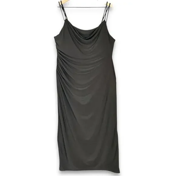 Zara LittleBlackDress Slip Slinky Cowl Draped Neck Open Back Midi L Minimalist - Picture 4 of 10